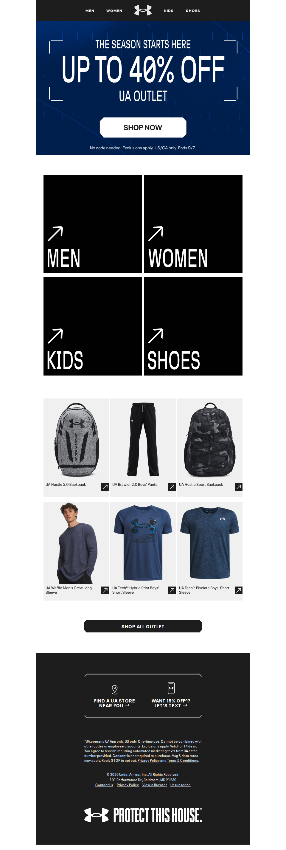 Don't miss up to 40% off UA Outlet