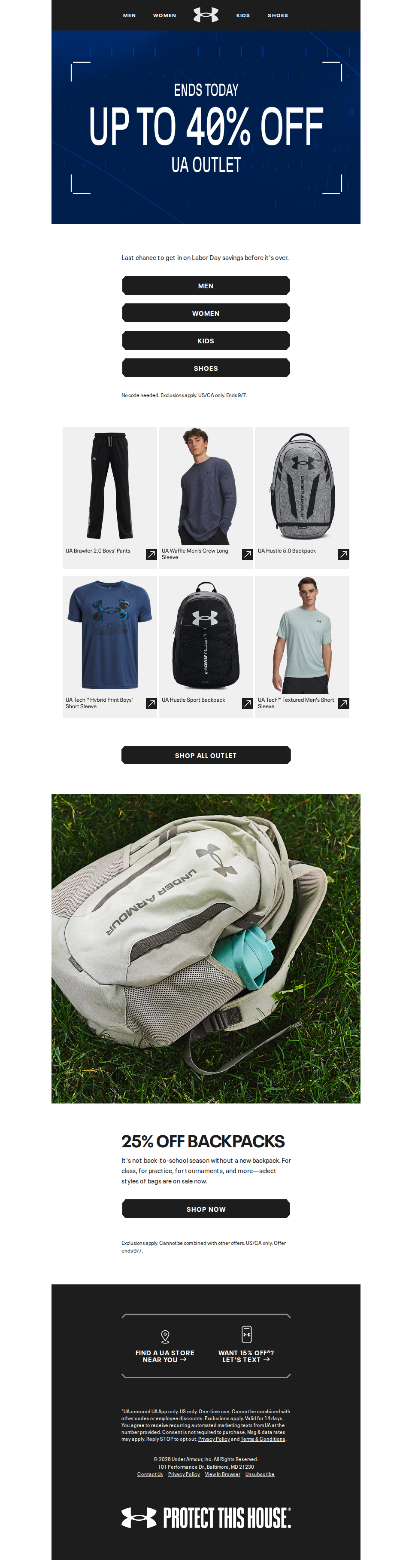 Ends Today: Up to 40% off UA Outlet