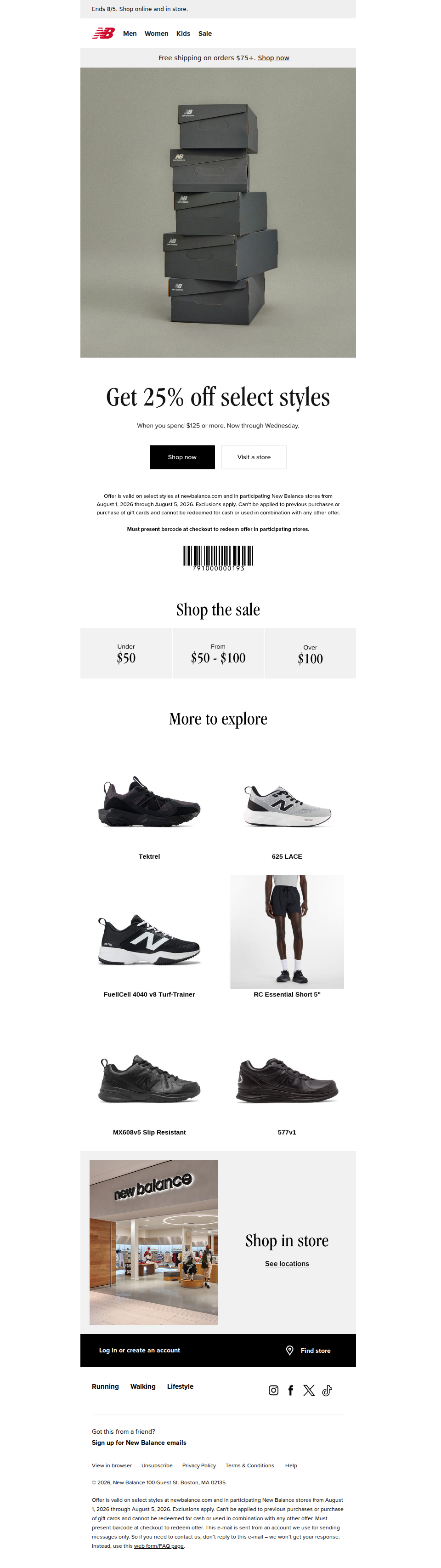 Spend $125 or more and get 25% off select styles., spend $125 or more and get 25% off select styles.