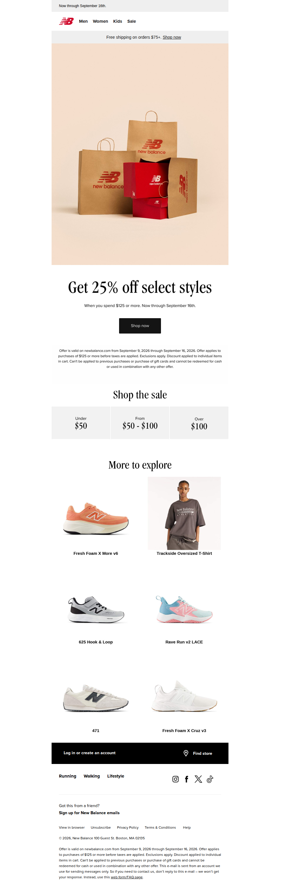 Get 25% off select styles when you spend $125+, get 25% off select styles when you spend $125+
